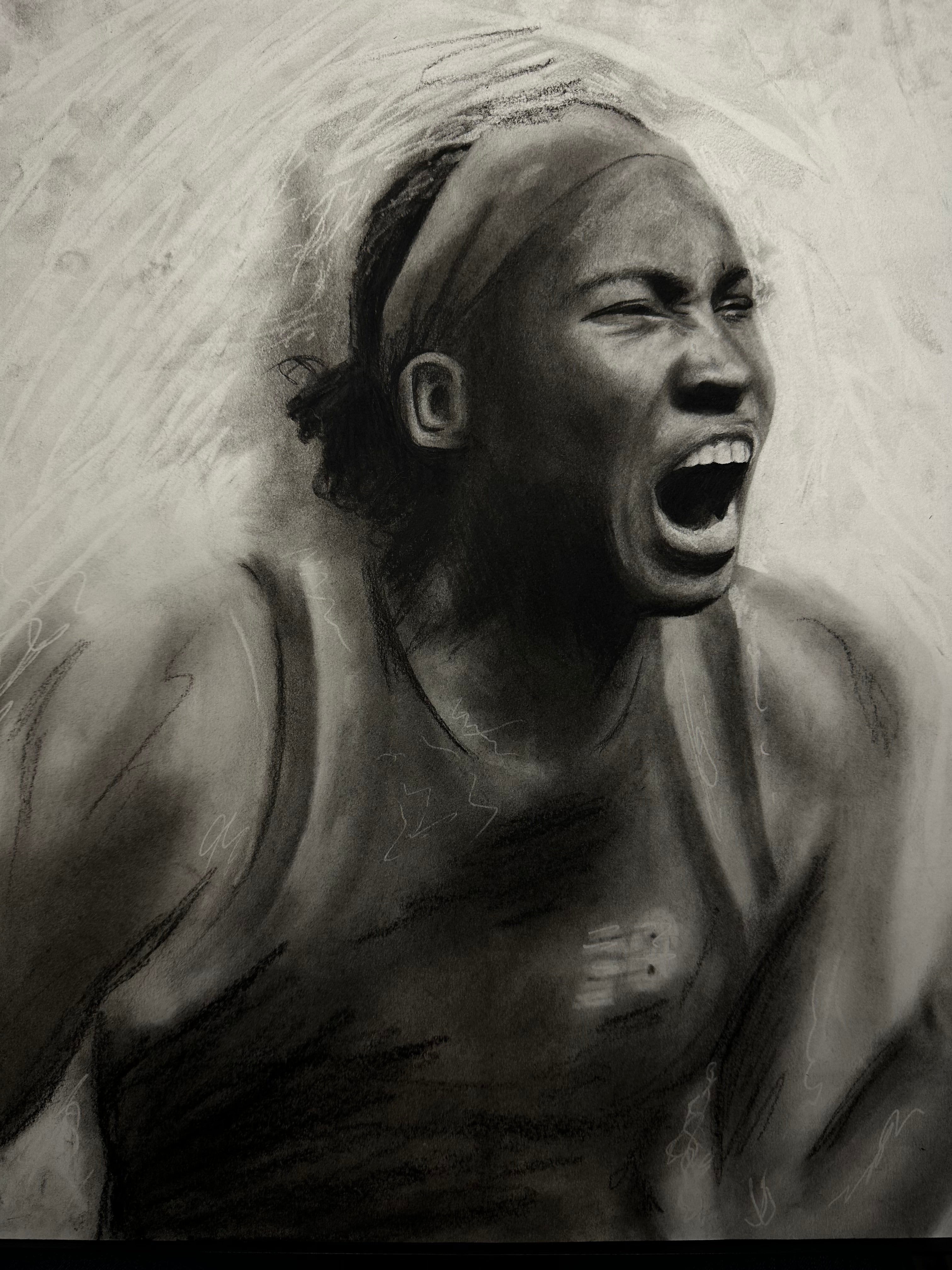 Coco Gauff Charcoal Portrait Print